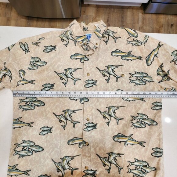 Hook Tackle Hawaiian Shirt Mens XL Cream All Over Fish Print 100% Cotton Beach - Picture 10 of 12